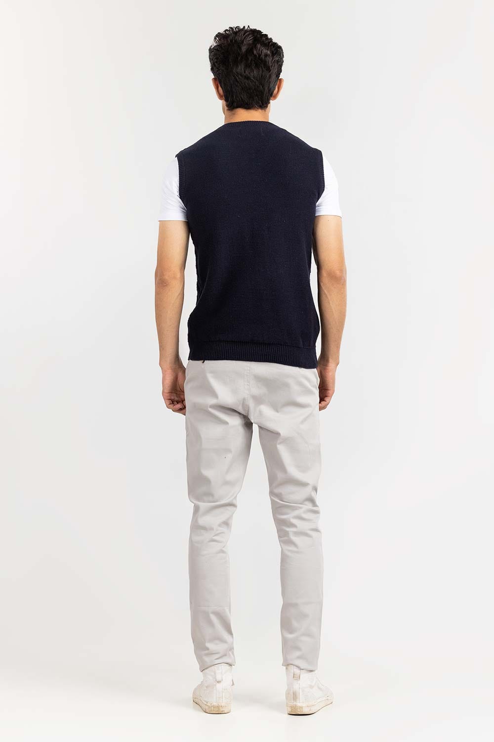 Navy Textured V Neck Sleeveless Sweater SWT-FSLVN22-188-1