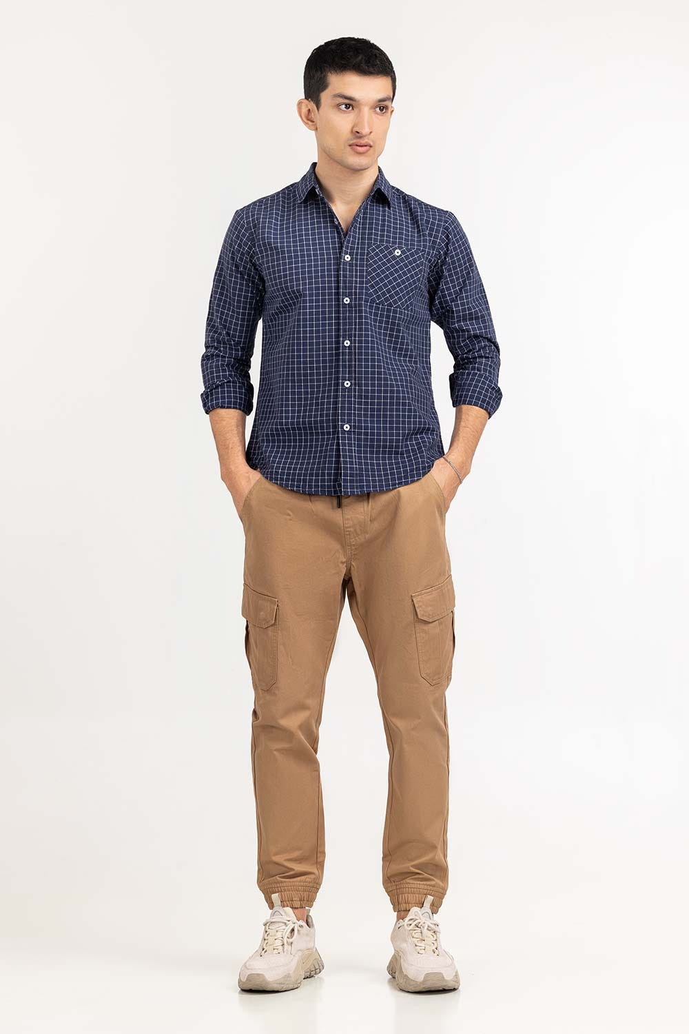Navy White Checkered Casual Shirt CS-YD22-027