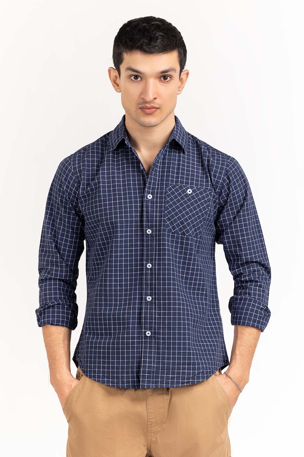 Navy White Checkered Casual Shirt CS-YD22-027