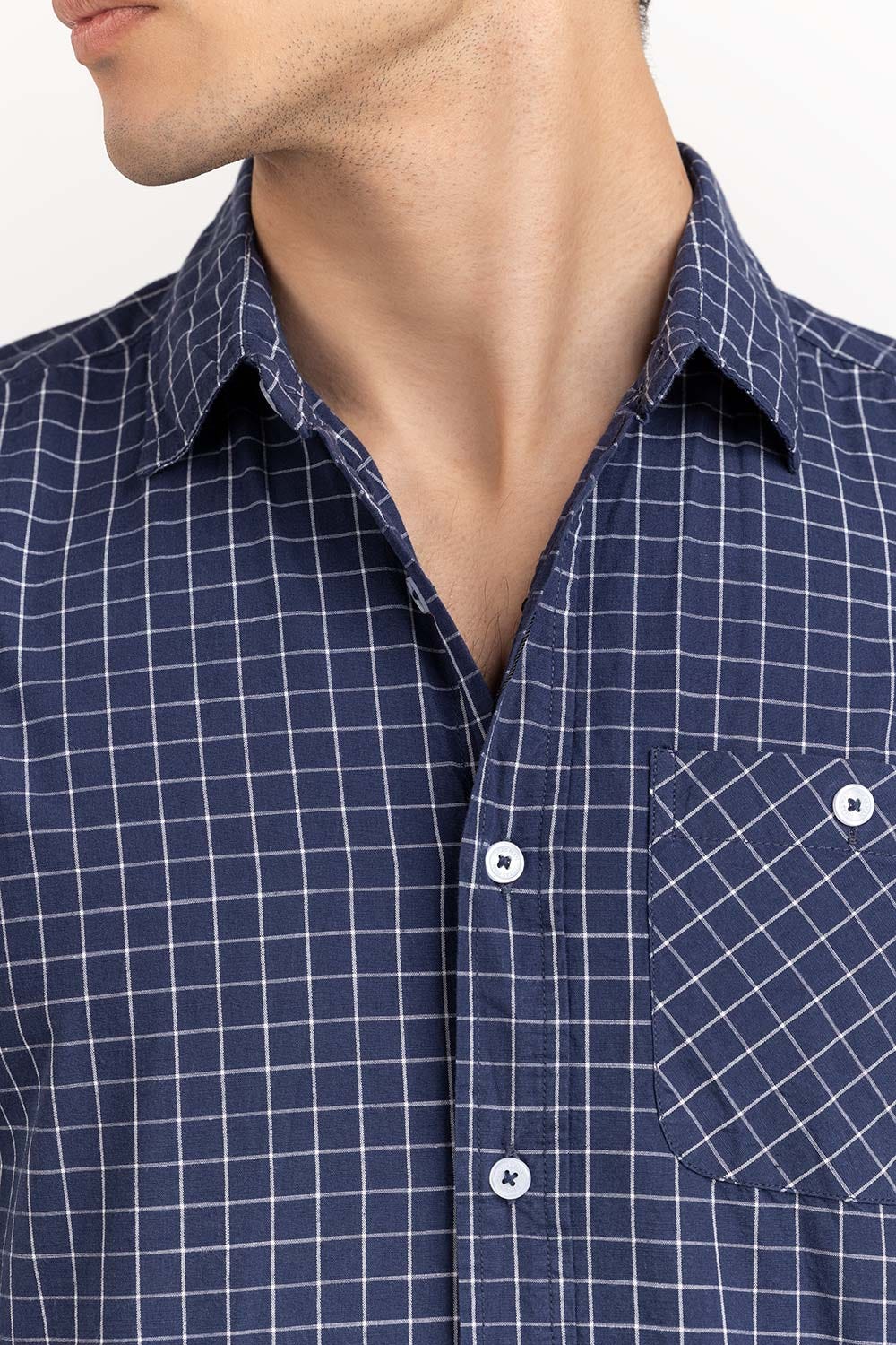 Navy White Checkered Casual Shirt CS-YD22-027