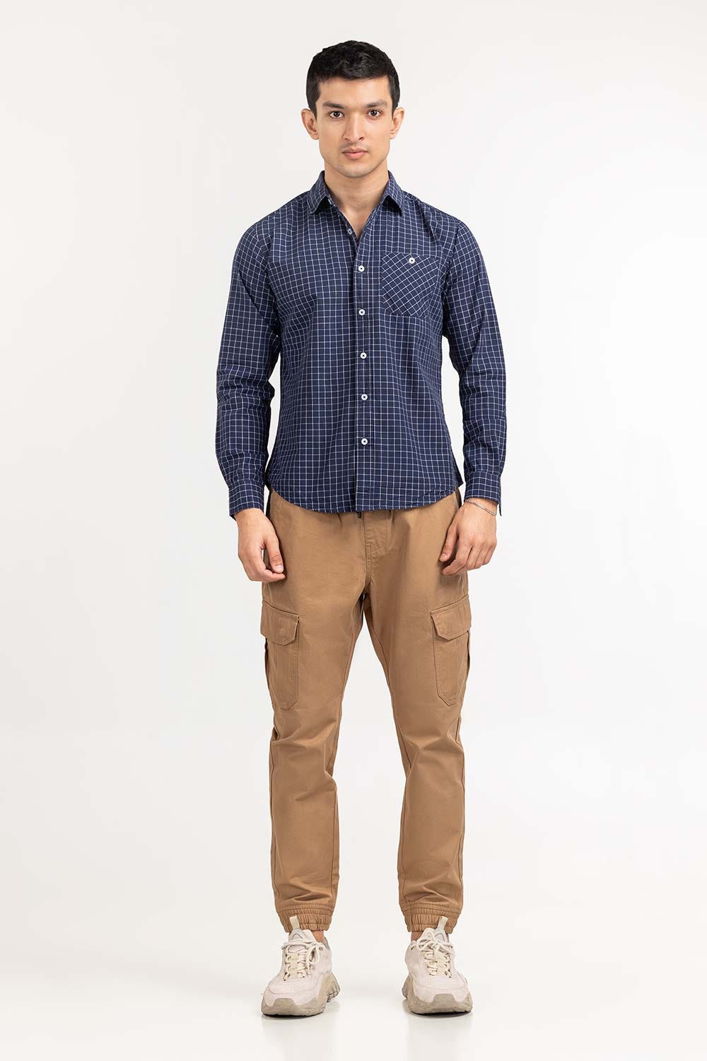 Navy White Checkered Casual Shirt CS-YD22-027