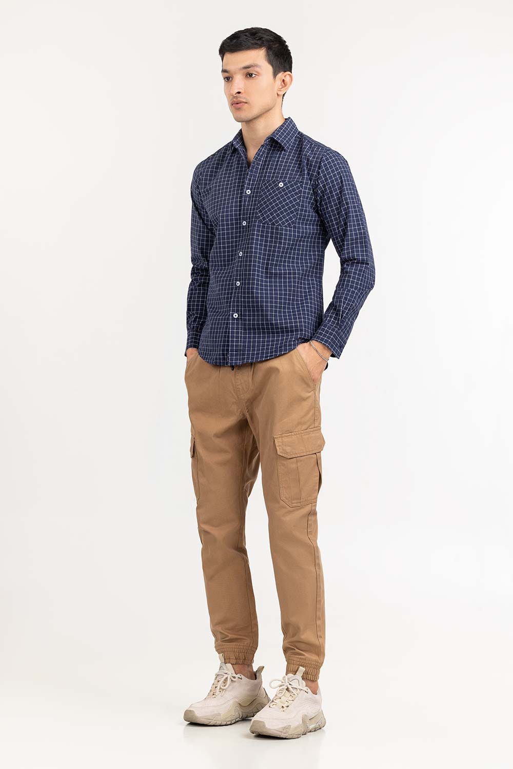 Navy White Checkered Casual Shirt CS-YD22-027