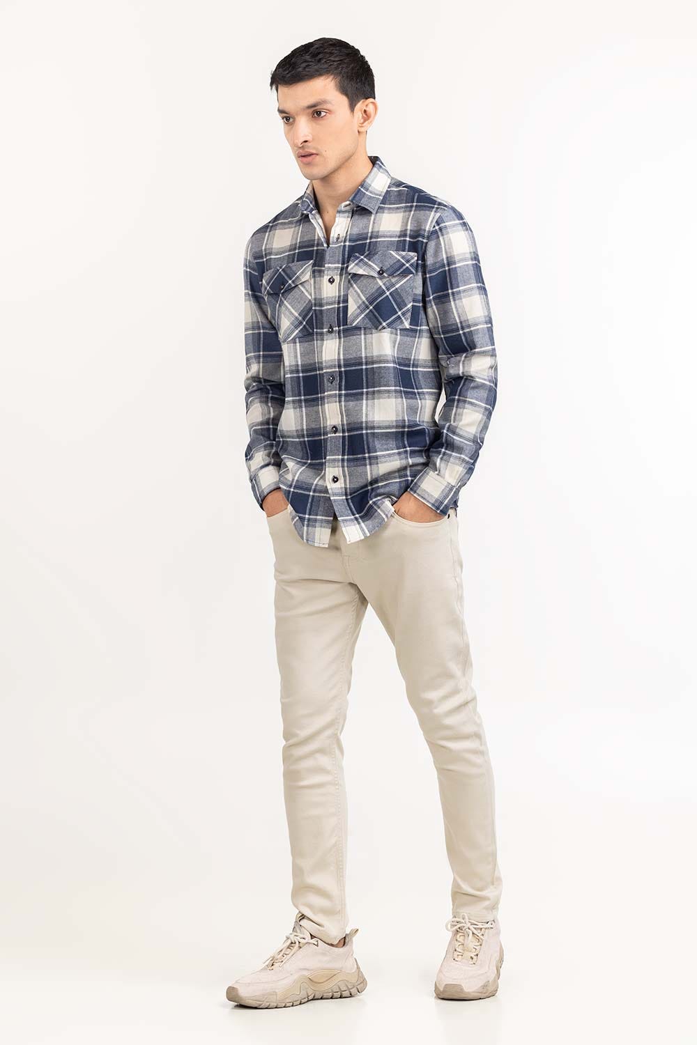 Navy White Checkered Casual Shirt CS-YD22-036