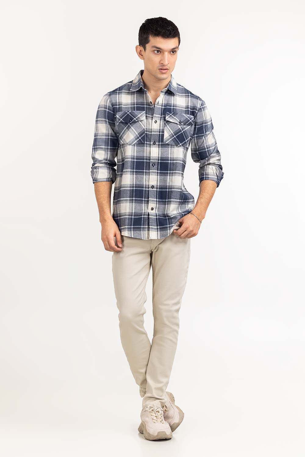 Navy White Checkered Casual Shirt CS-YD22-036