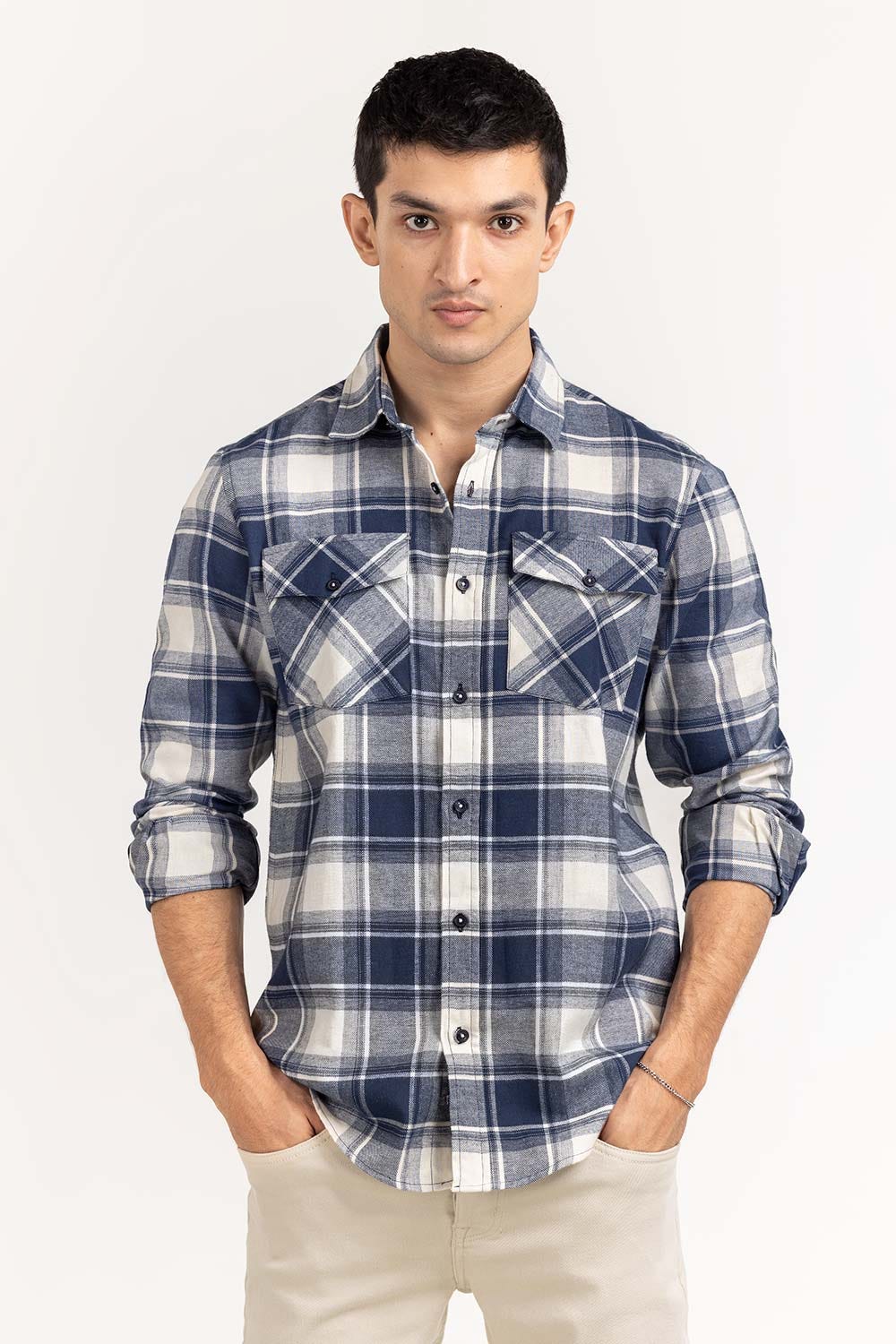 Navy White Checkered Casual Shirt CS-YD22-036