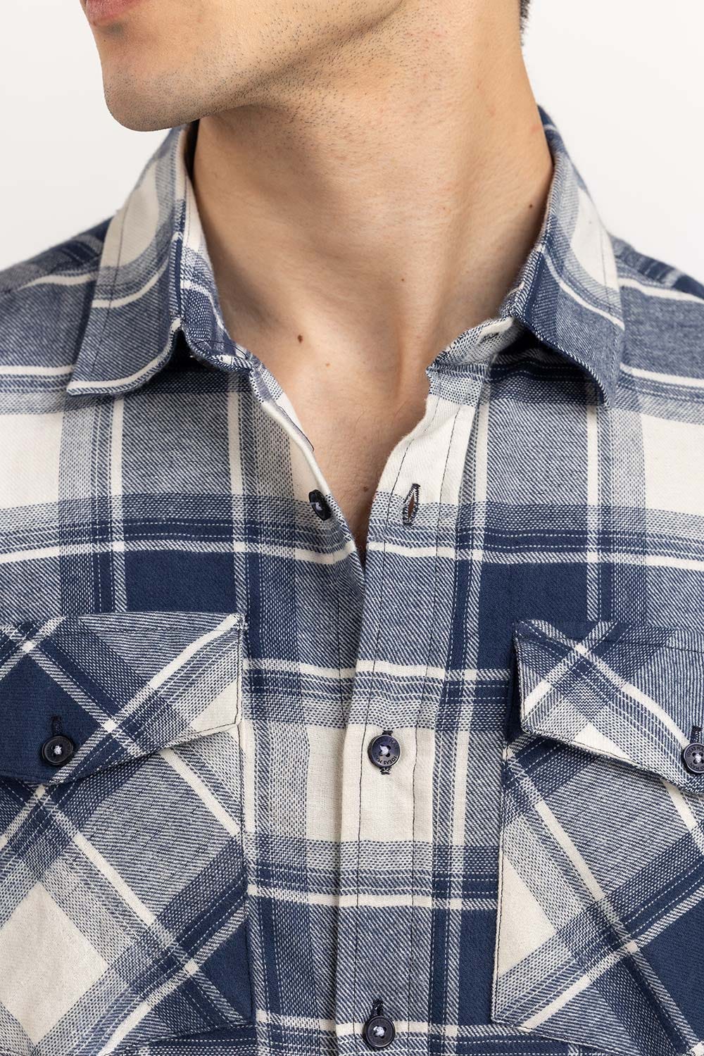 Navy White Checkered Casual Shirt CS-YD22-036