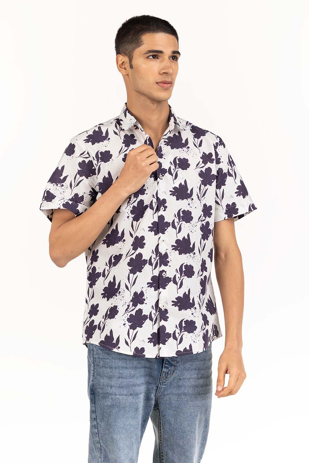 Navy White Printed Casual Shirt CS-PRT22-002