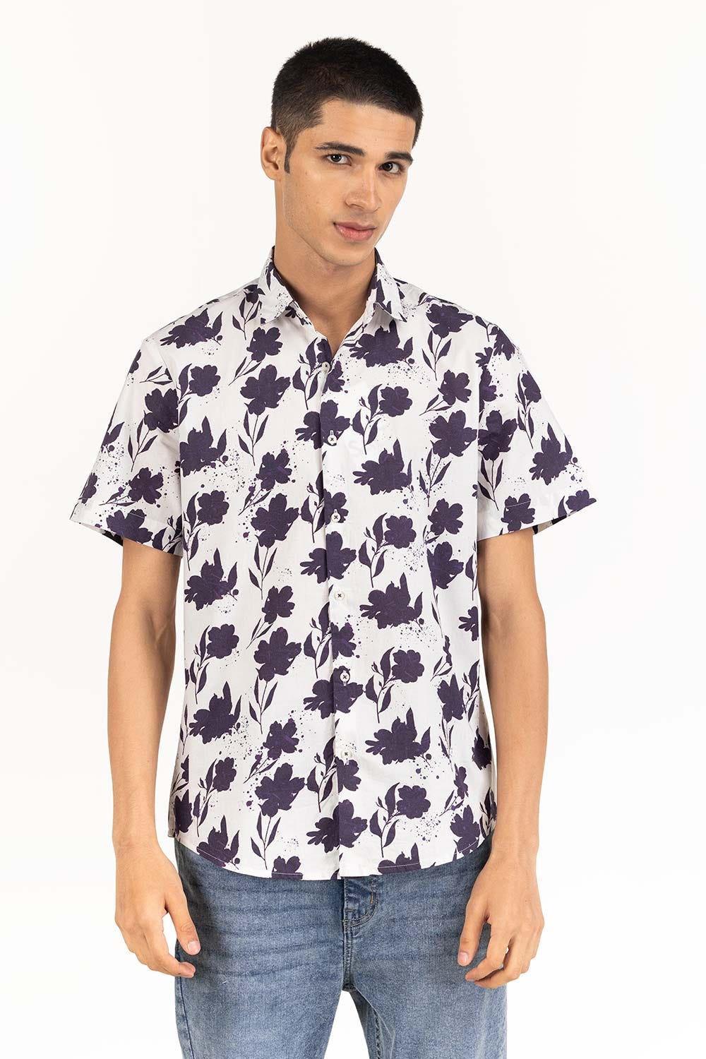 Navy White Printed Casual Shirt CS-PRT22-002