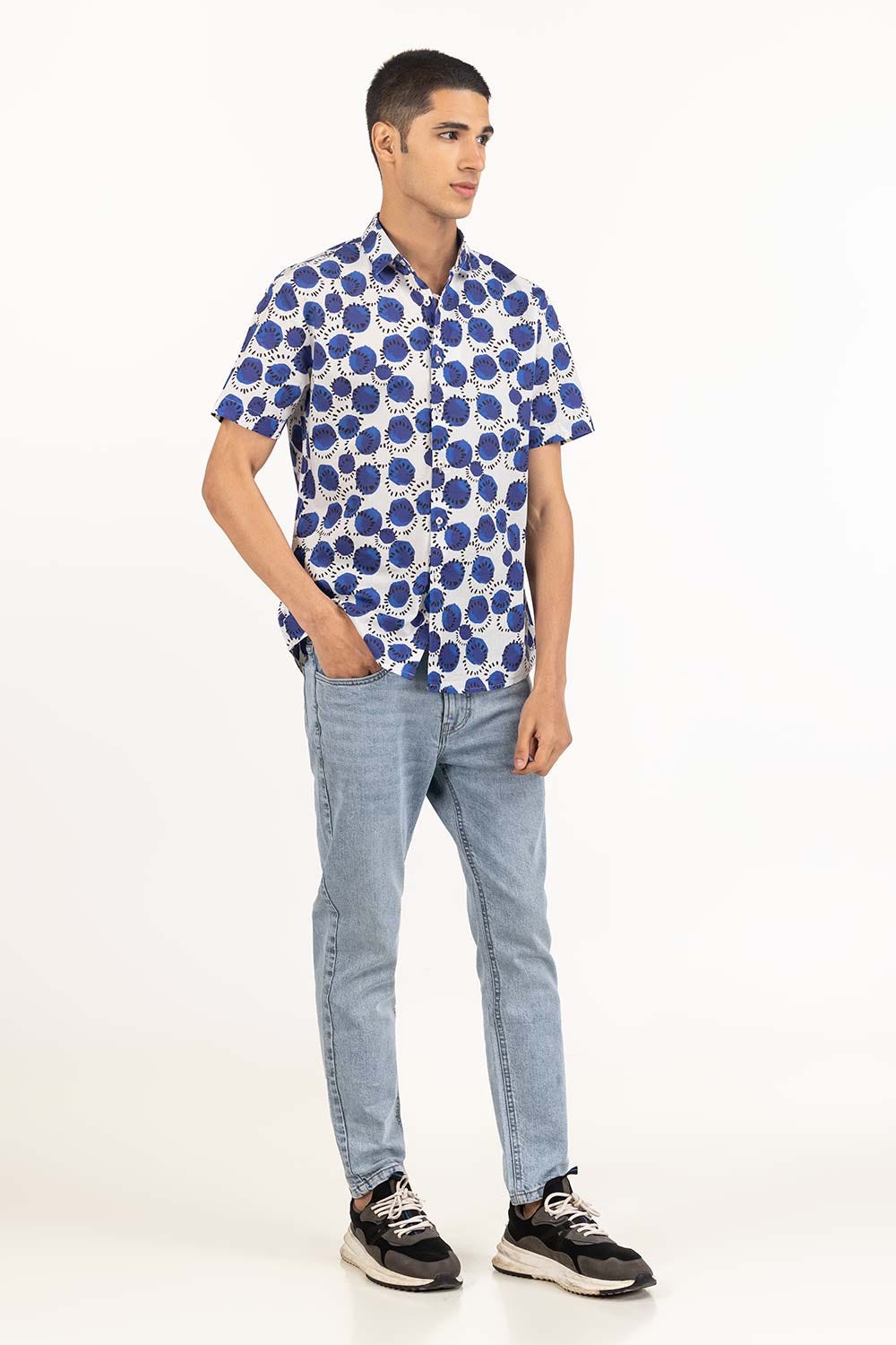 Navy White Printed Casual Shirt CS-PRT22-003