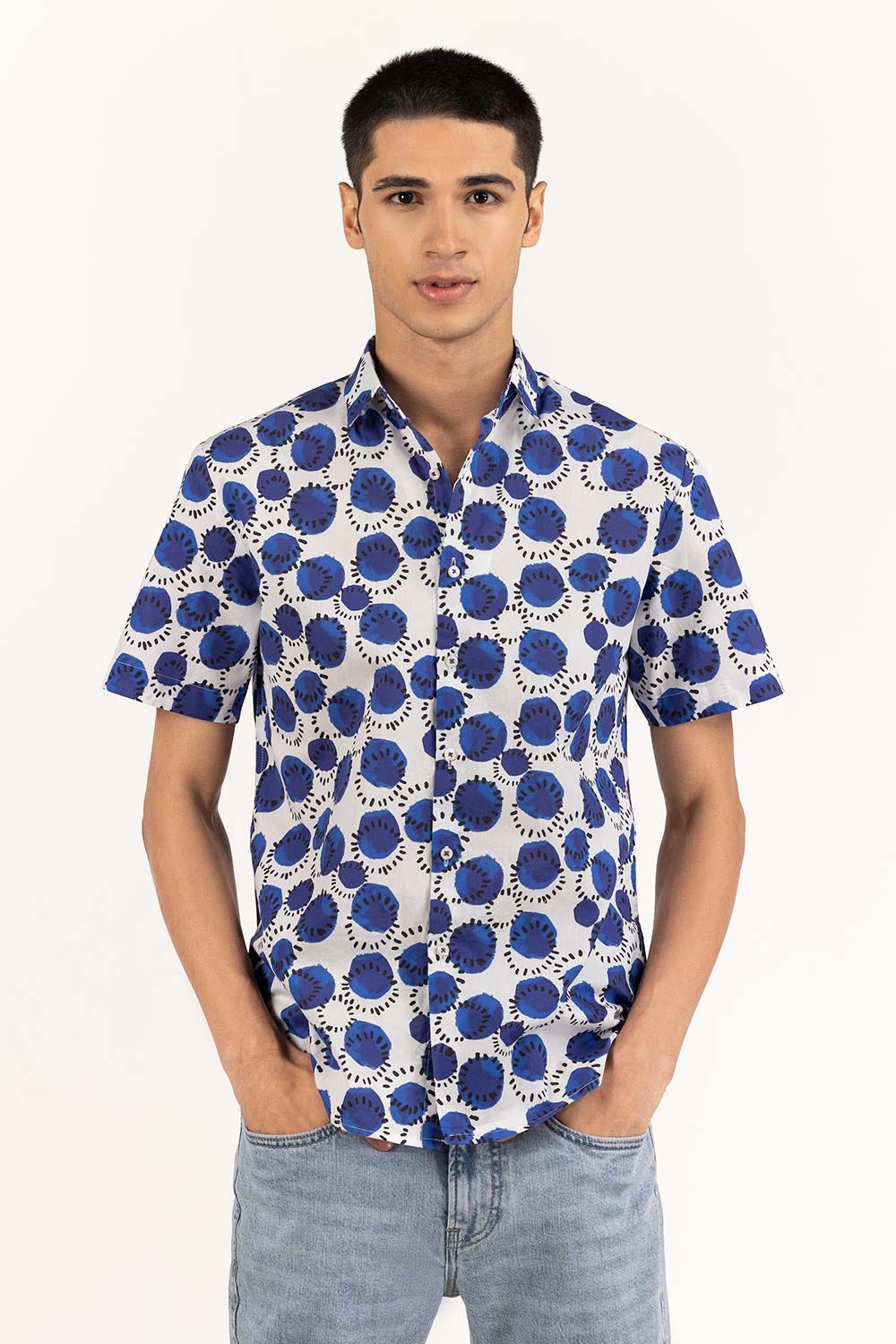 Navy White Printed Casual Shirt CS-PRT22-003