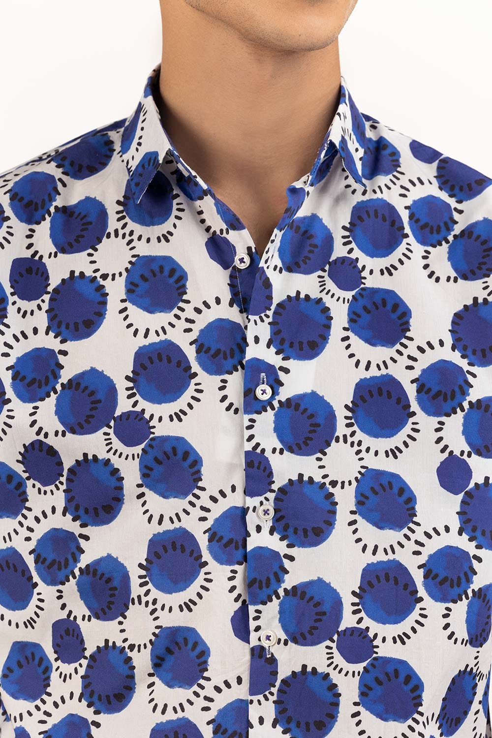 Navy White Printed Casual Shirt CS-PRT22-003