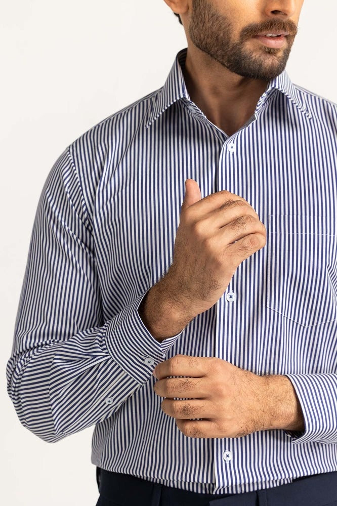 Navy White Stripe Formal Shirt MN-FS-PD24-032