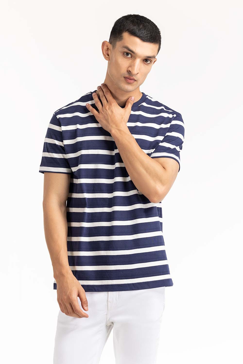 Navy White Striped Tee TS-CNSJ23-065