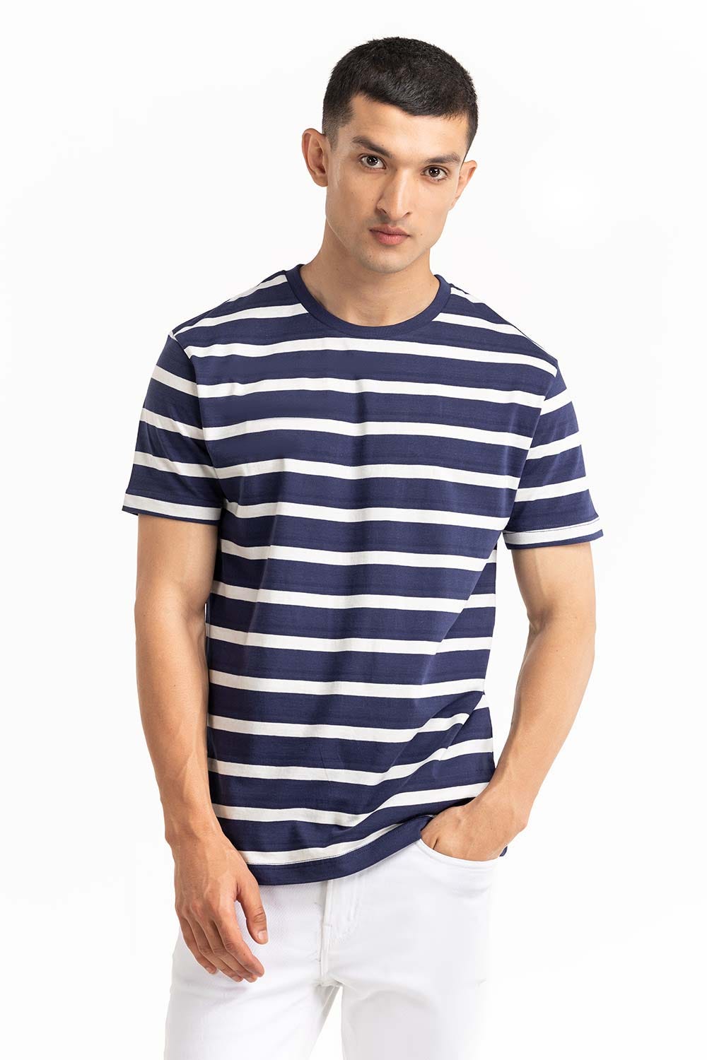 Navy White Striped Tee TS-CNSJ23-065