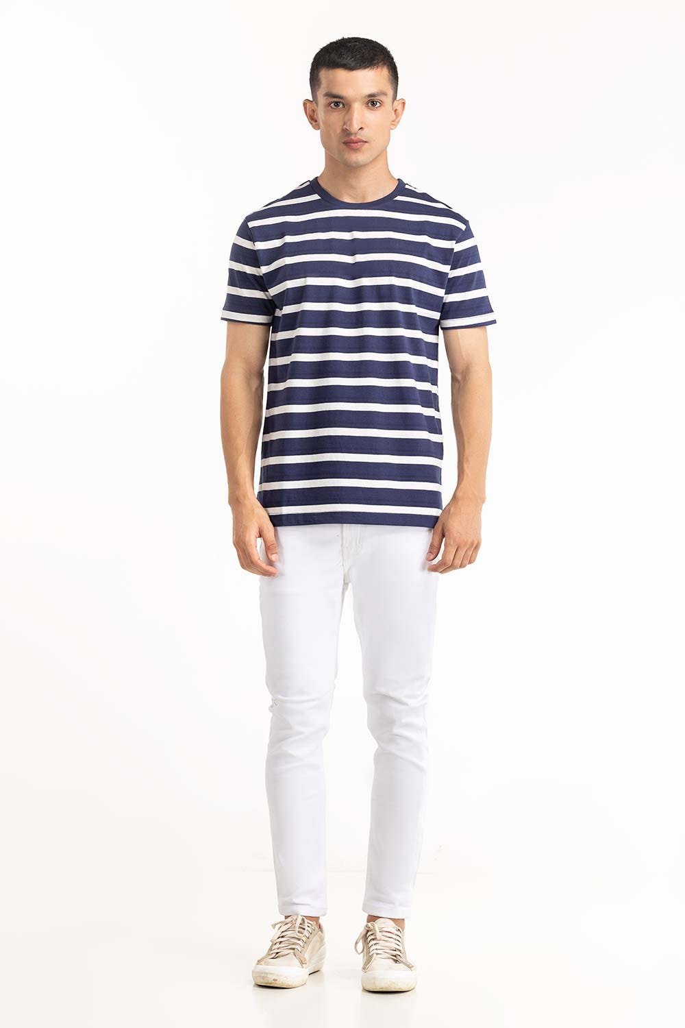 Navy White Striped Tee TS-CNSJ23-065