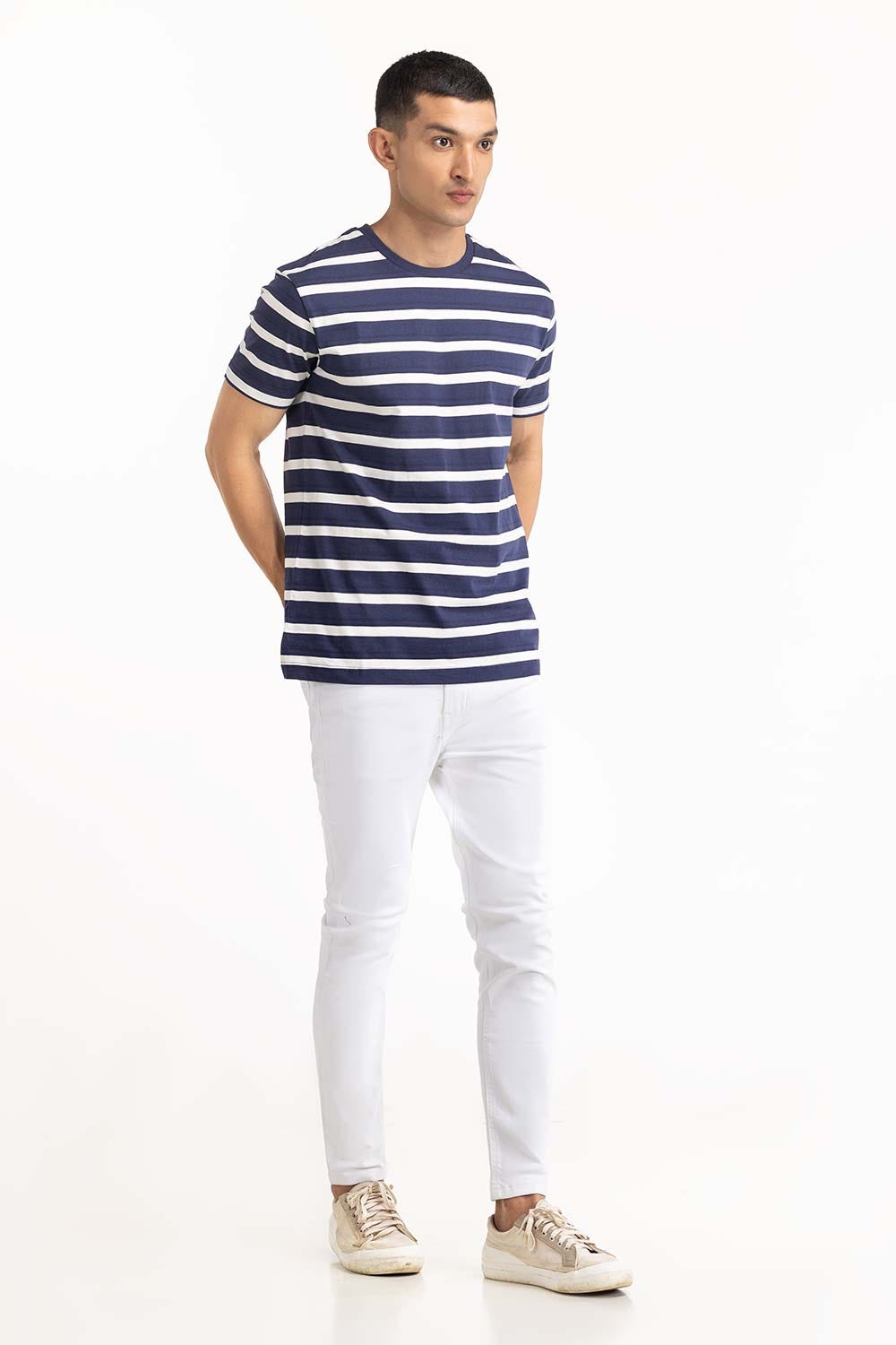 Navy White Striped Tee TS-CNSJ23-065