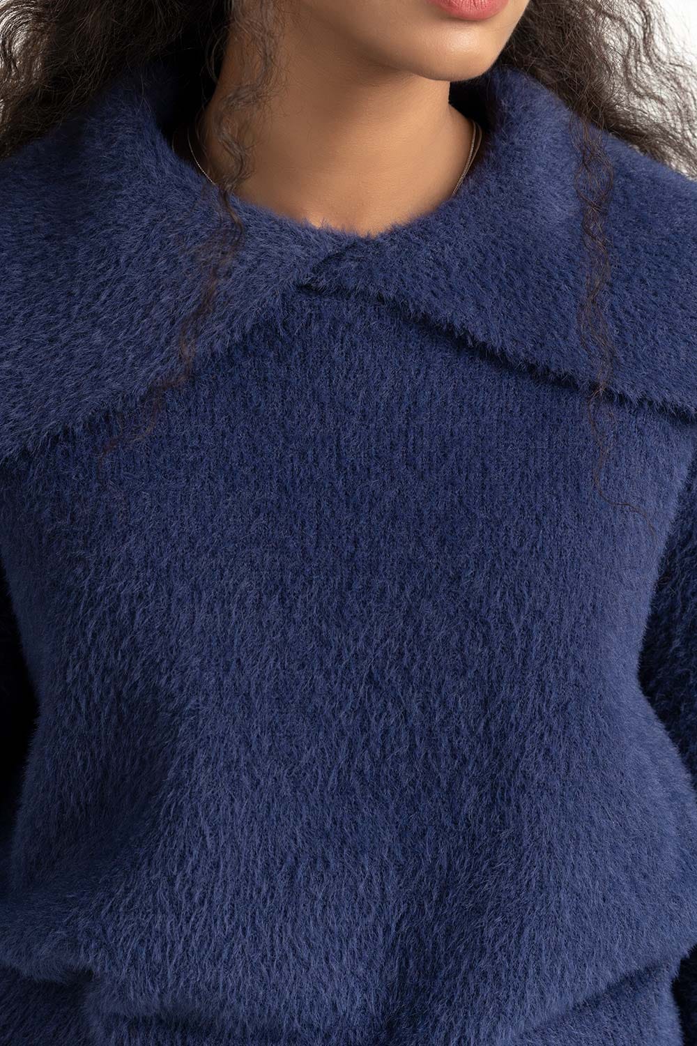 Navy Oversized Collar Sweater 224-211-052