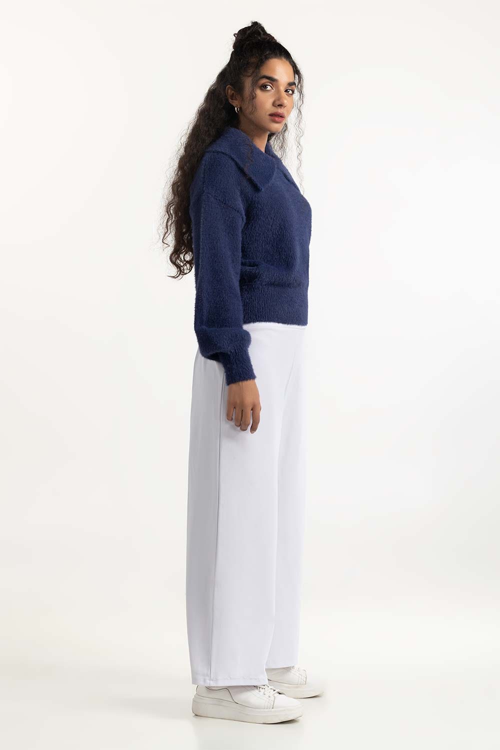 Navy Oversized Collar Sweater 224-211-052