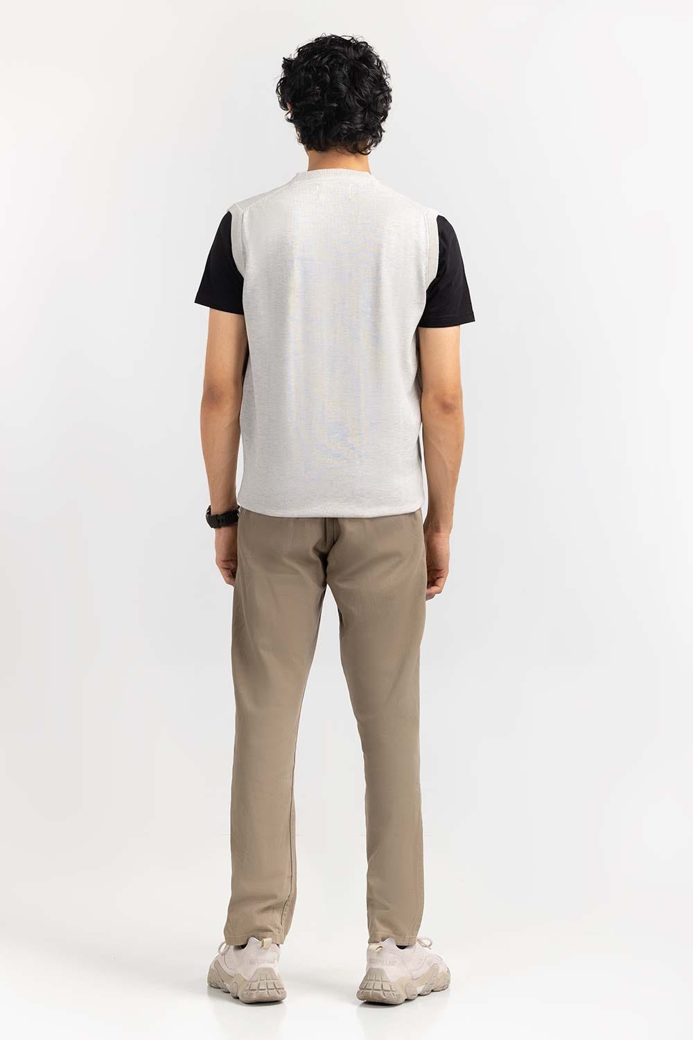 Oatmeal Basic V Neck Sleeveless Sweater  SWT-BSLVN-22-006