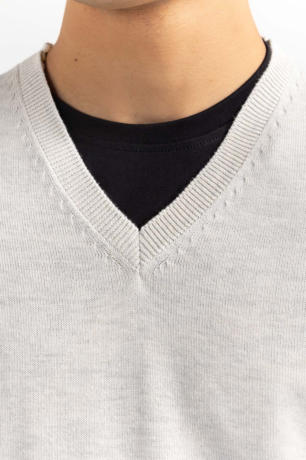 Oatmeal Basic V Neck Sleeveless Sweater  SWT-BSLVN-22-006