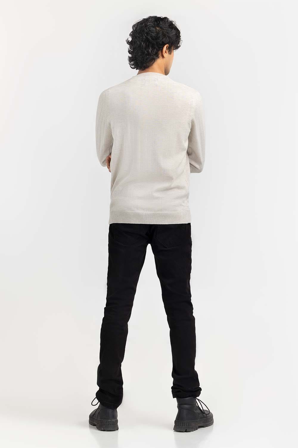 Oatmeal Basic V Neck Sweater SWT-BFSVN-22-006