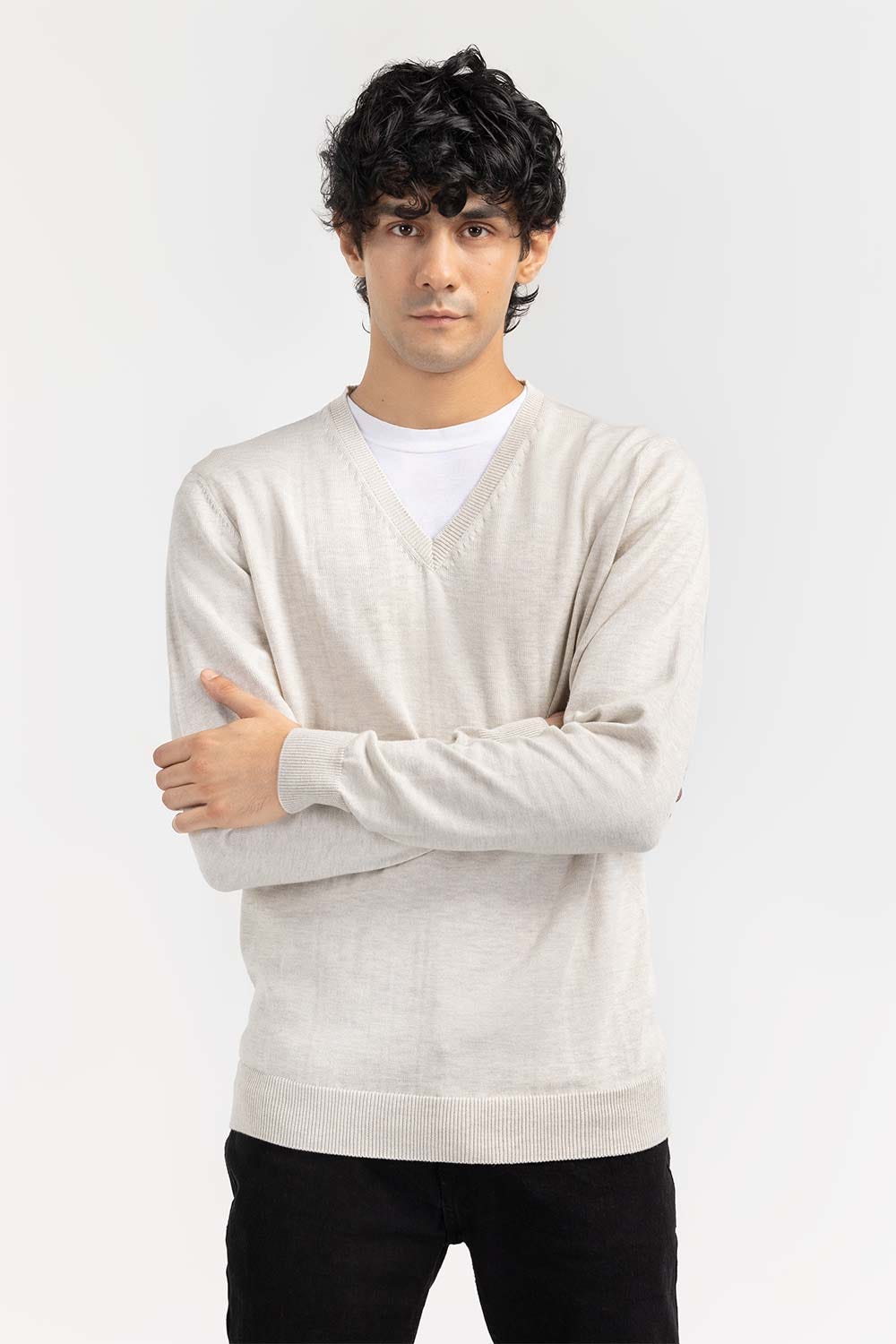 Oatmeal Basic V Neck Sweater SWT-BFSVN-22-006