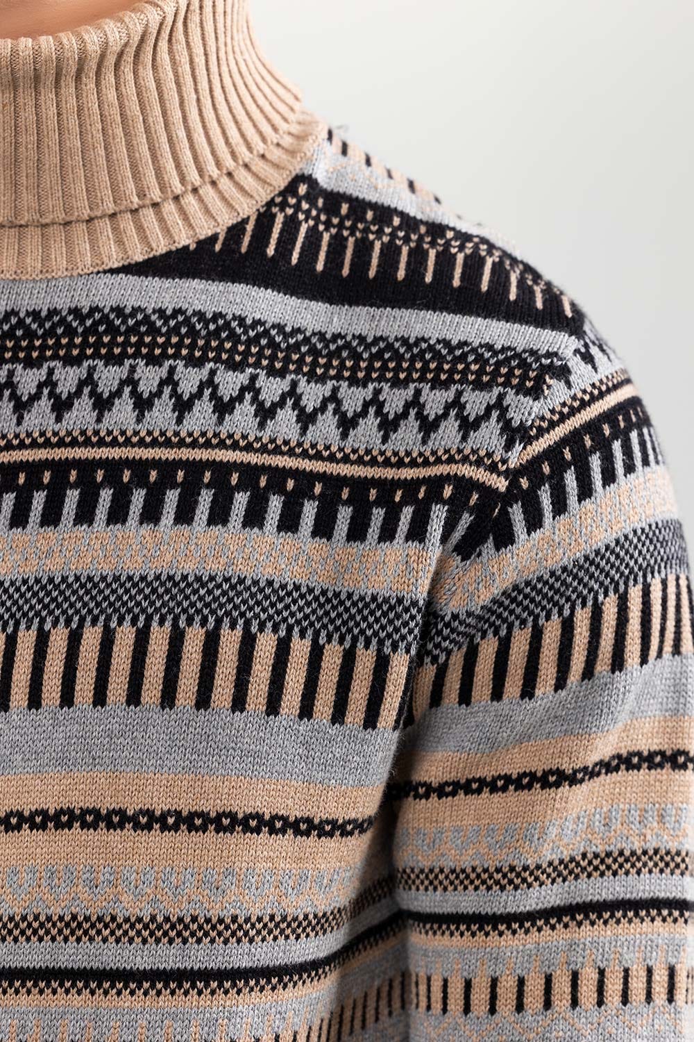 Oatmeal Black Fashion Sweater FS-SWT-FD-377-01