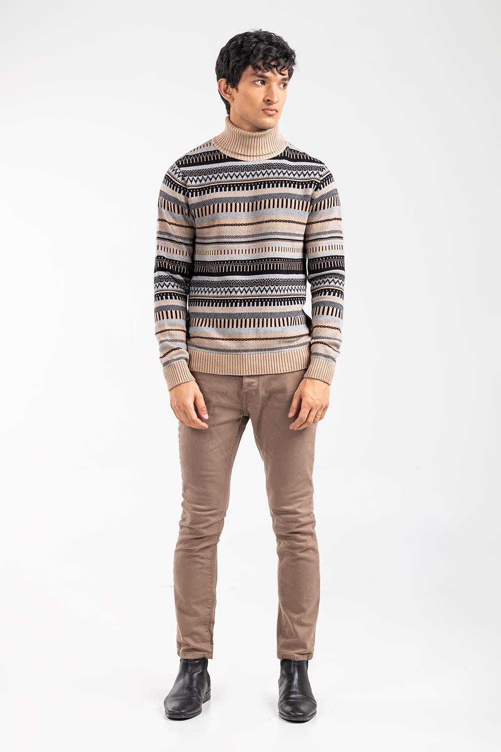 Oatmeal Black Fashion Sweater FS-SWT-FD-377-01