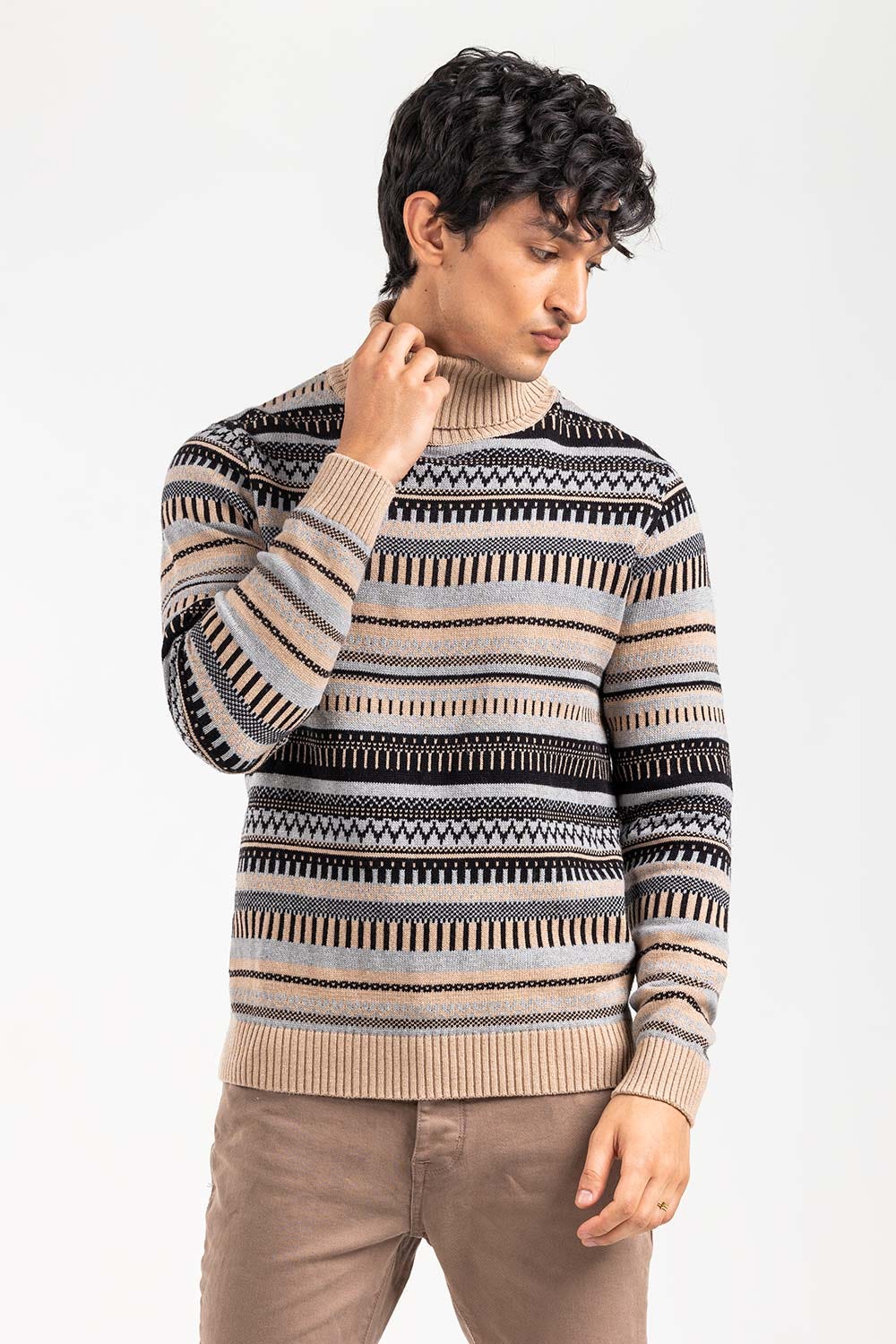 Oatmeal Black Fashion Sweater FS-SWT-FD-377-01