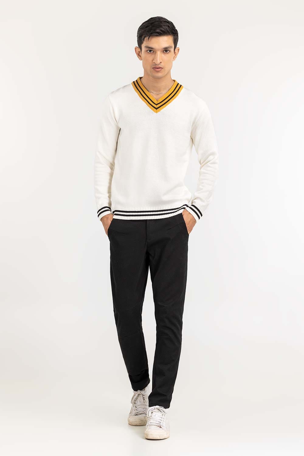 Off White Cricket V Neck Sweater FS-SWT-FD-360-01