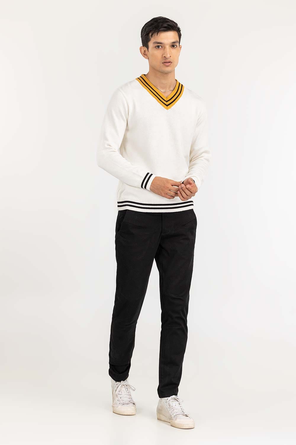 Off White Cricket V Neck Sweater FS-SWT-FD-360-01