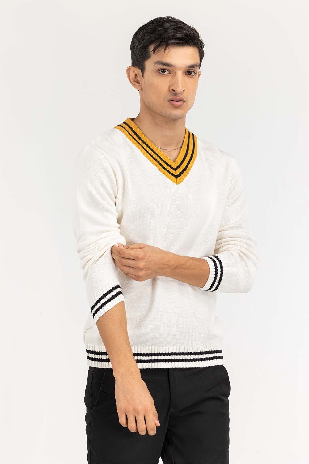 Off White Cricket V Neck Sweater FS-SWT-FD-360-01