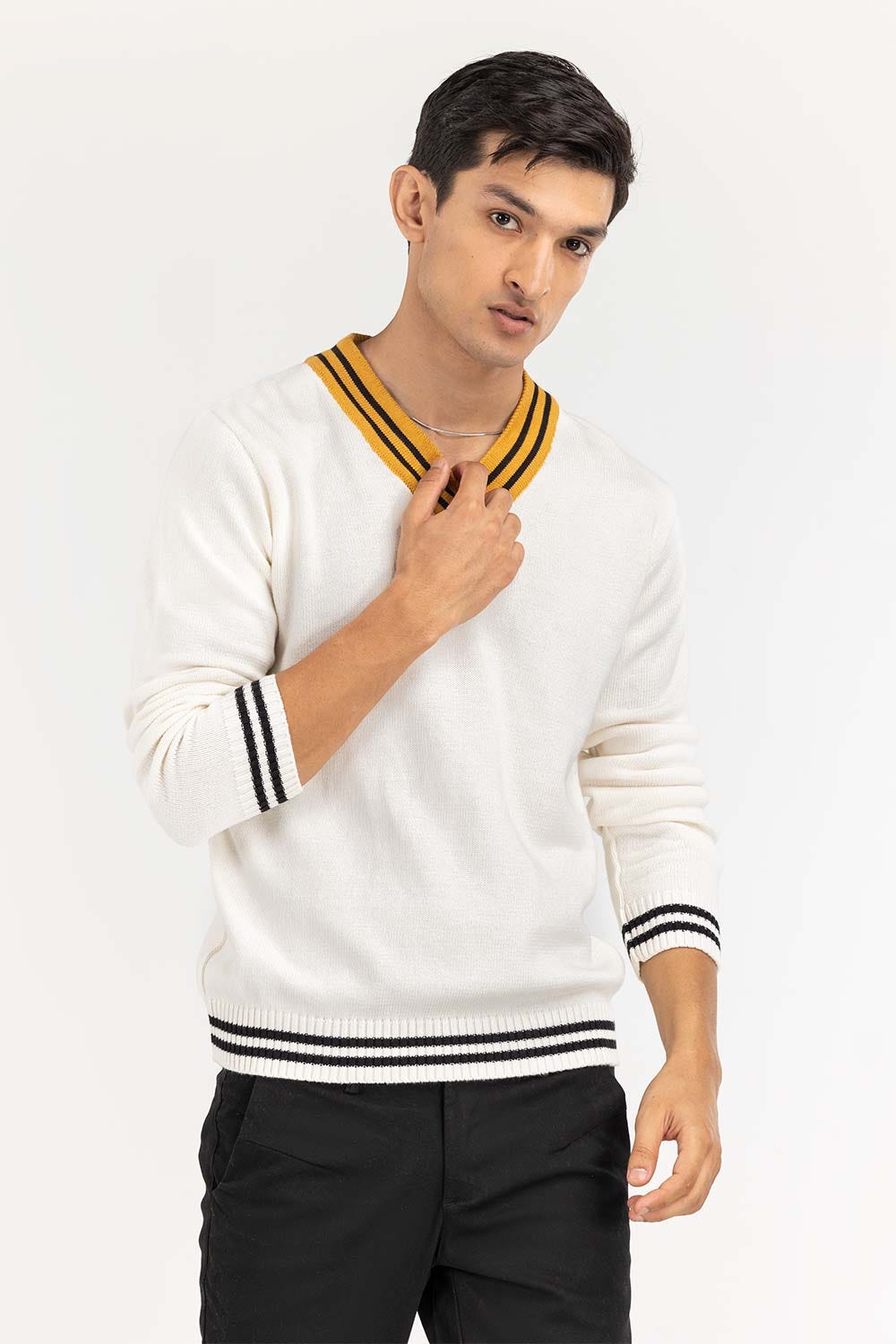 Off White Cricket V Neck Sweater FS-SWT-FD-360-01