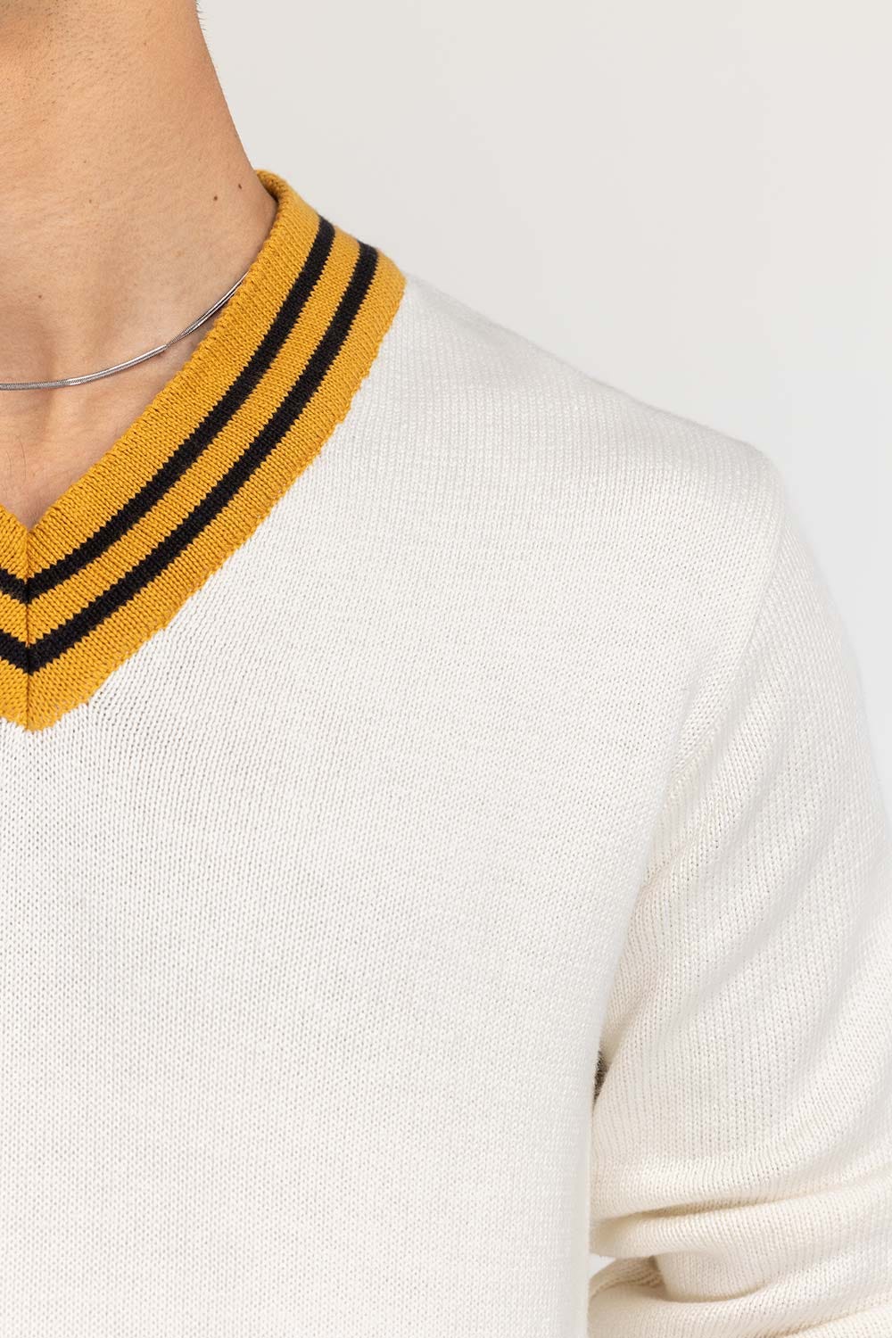 Off White Cricket V Neck Sweater FS-SWT-FD-360-01