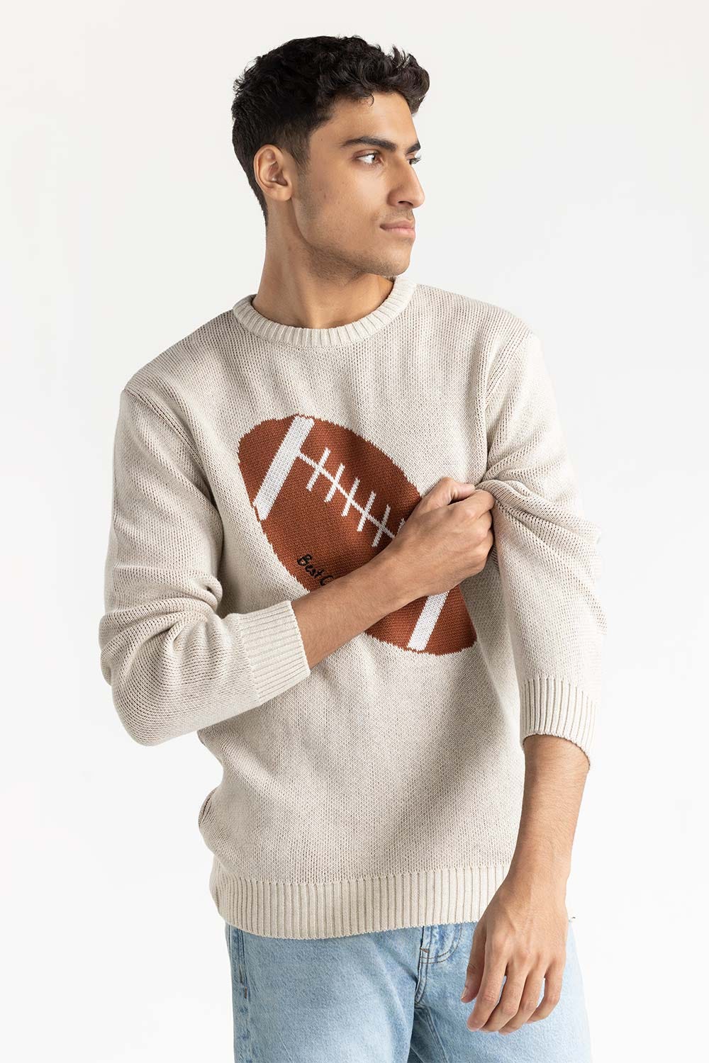 Off White Jacquard Sweater  224-111-008