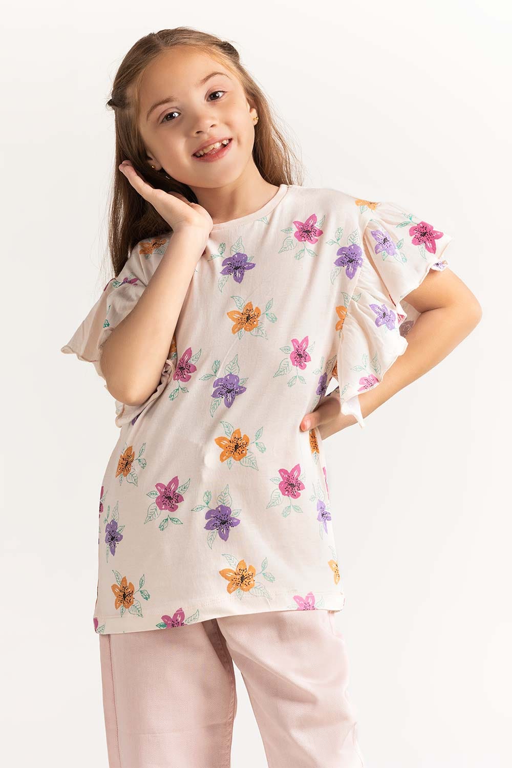 Off White Junior Girl Knit Printed Tee JG-TS-SS24-031