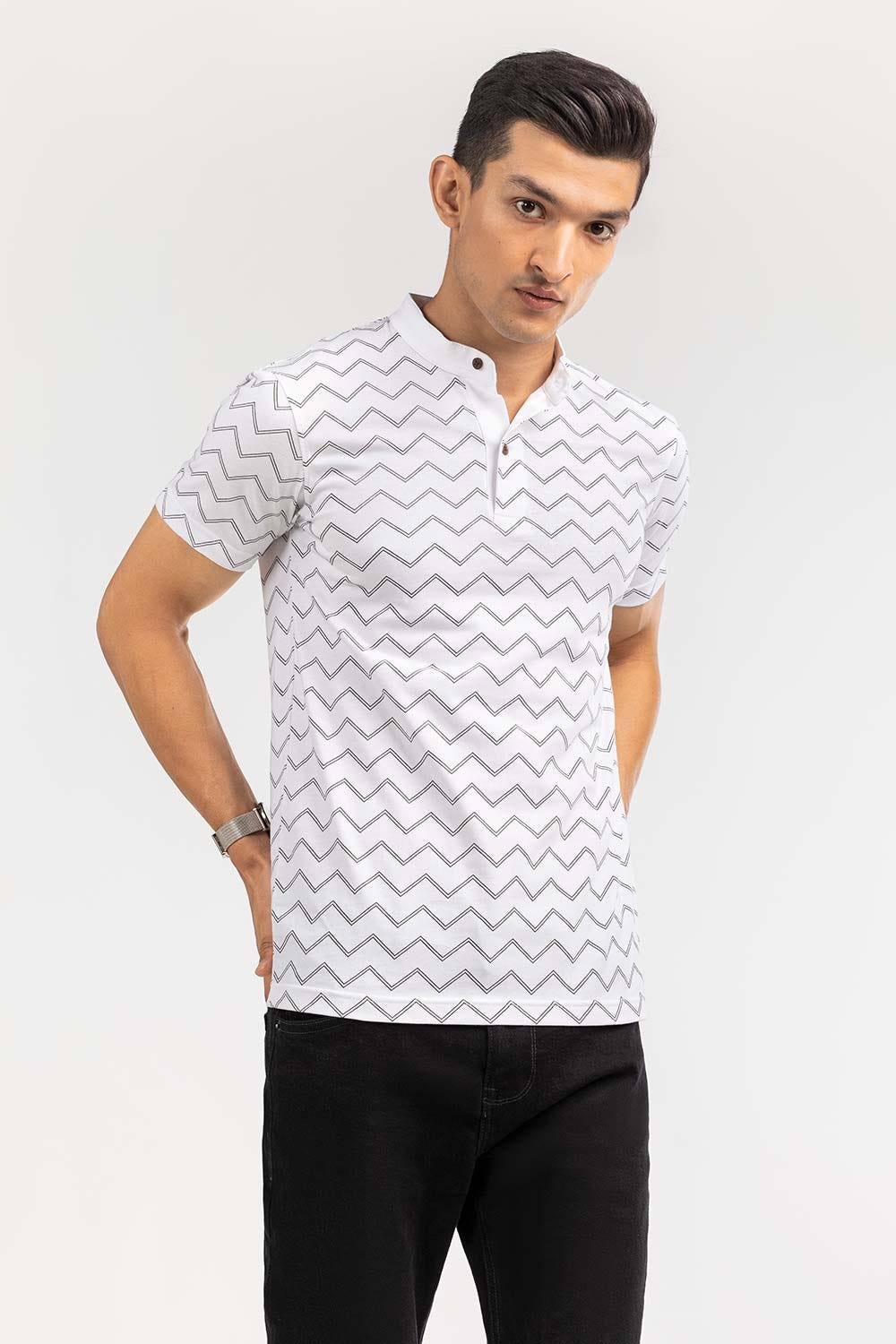 Off White Printed Polo SJP-PRINT-D06