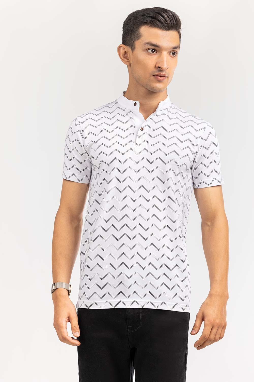 Off White Printed Polo SJP-PRINT-D06
