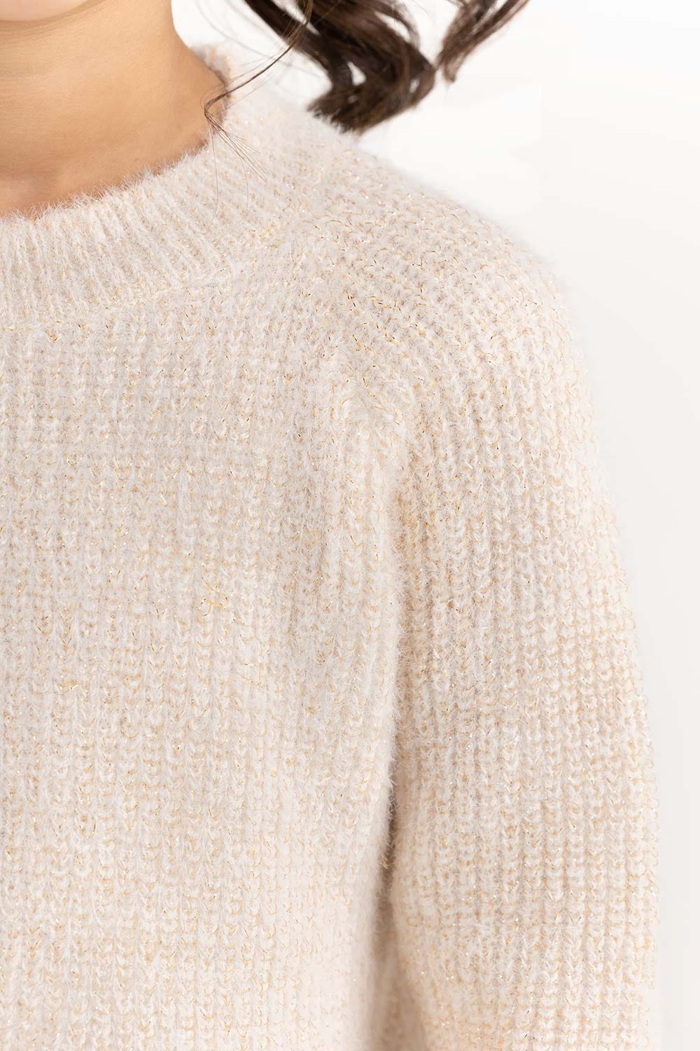 Toddler Girl Off-White Sweater With Round Neck 224-611-016