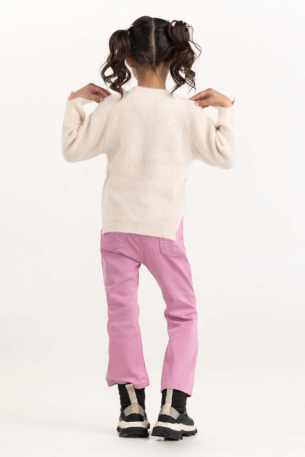 Toddler Girl Off-White Sweater With Round Neck 224-611-016