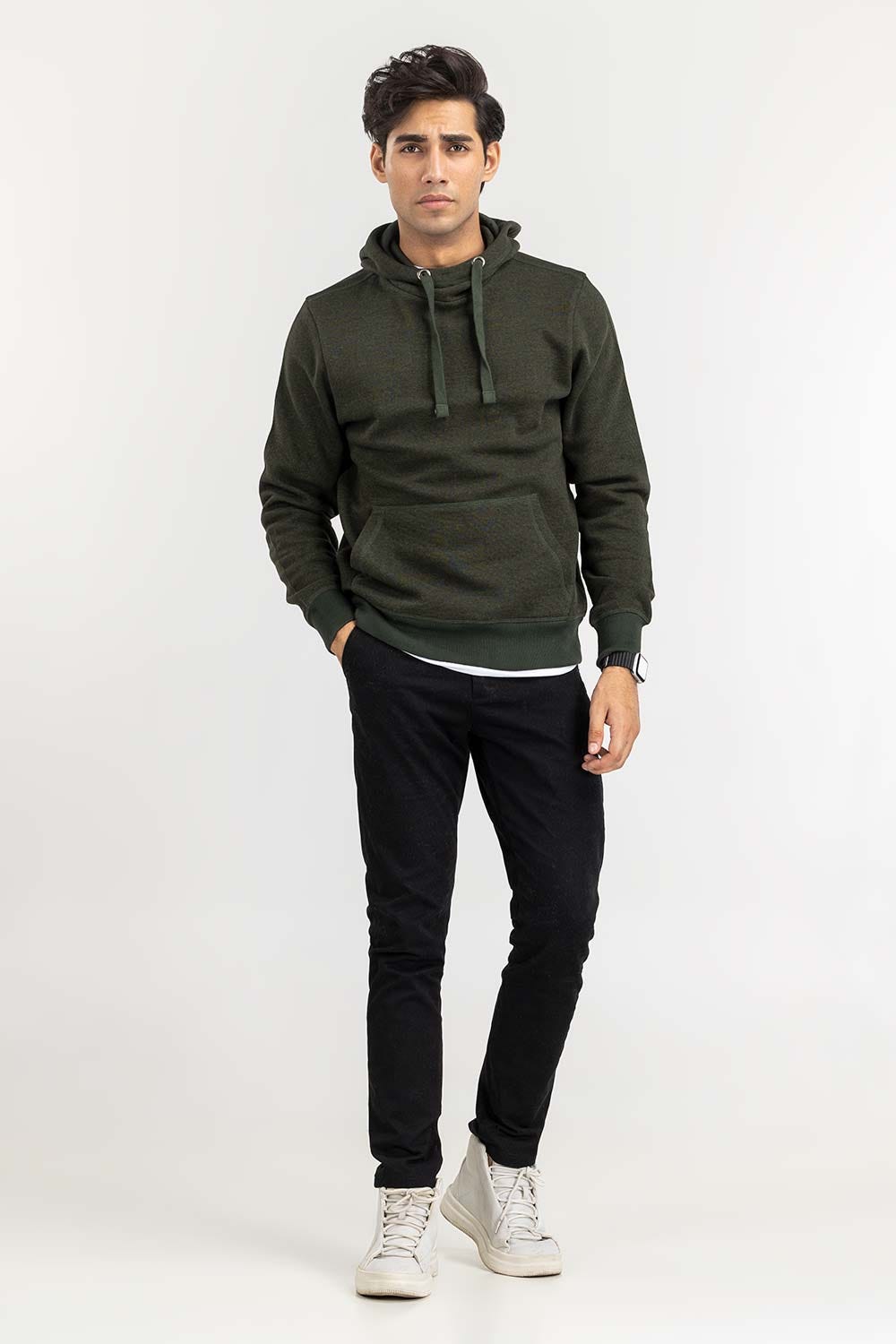 Olive Basic Stripper Pull Over Hoodie JKT-KNTPOH22-092