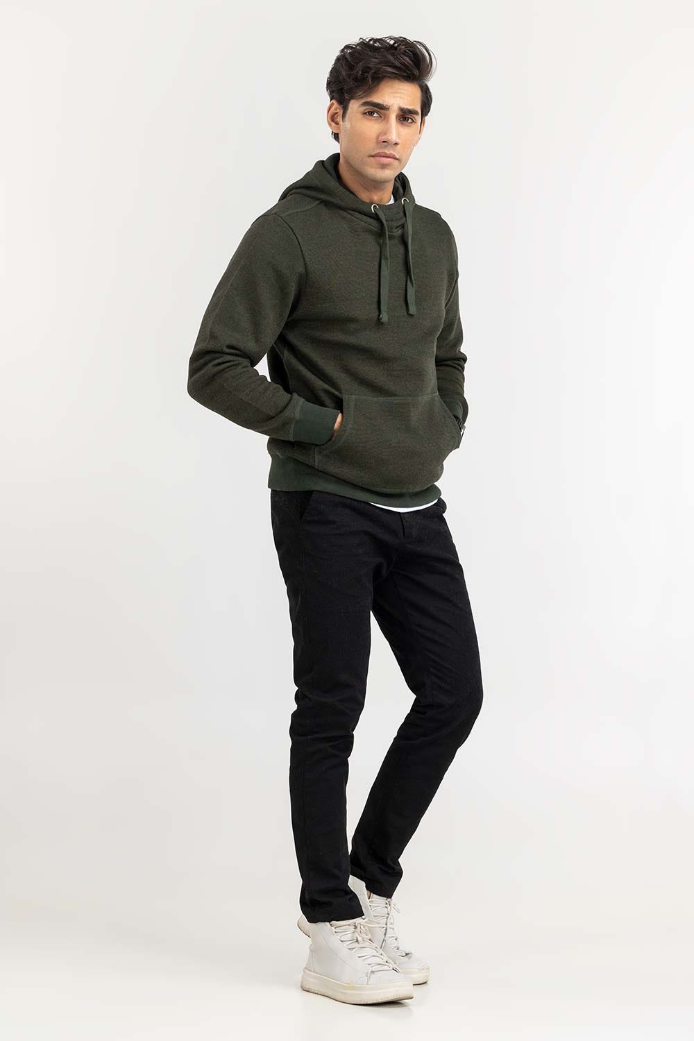 Olive Basic Stripper Pull Over Hoodie JKT-KNTPOH22-092