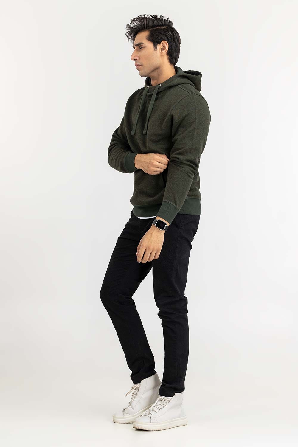 Olive Basic Stripper Pull Over Hoodie JKT-KNTPOH22-092