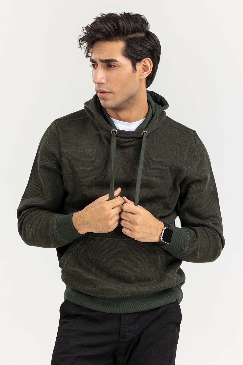 Olive Basic Stripper Pull Over Hoodie JKT-KNTPOH22-092