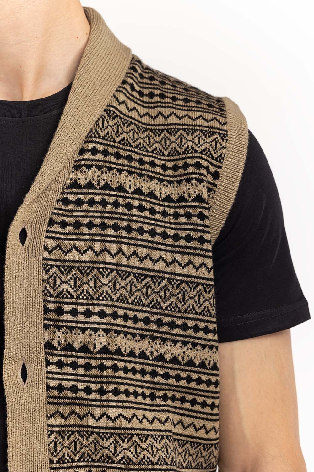 Olive Black Sleevless Cardigan SWT-FSLCD22-149