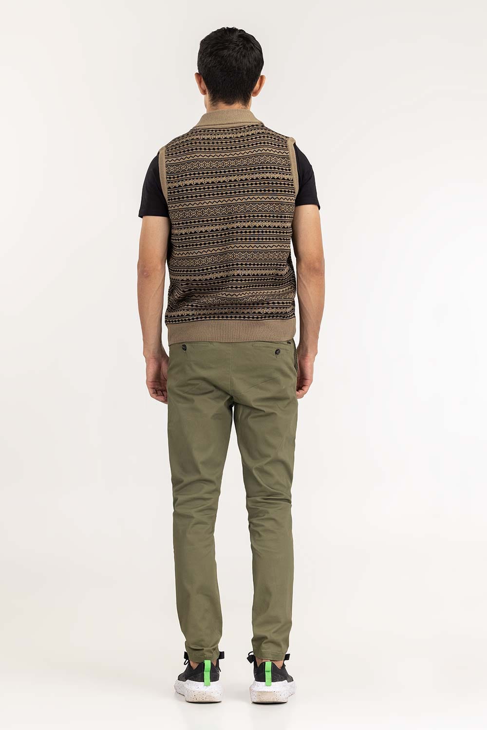 Olive Black Sleevless Cardigan SWT-FSLCD22-149