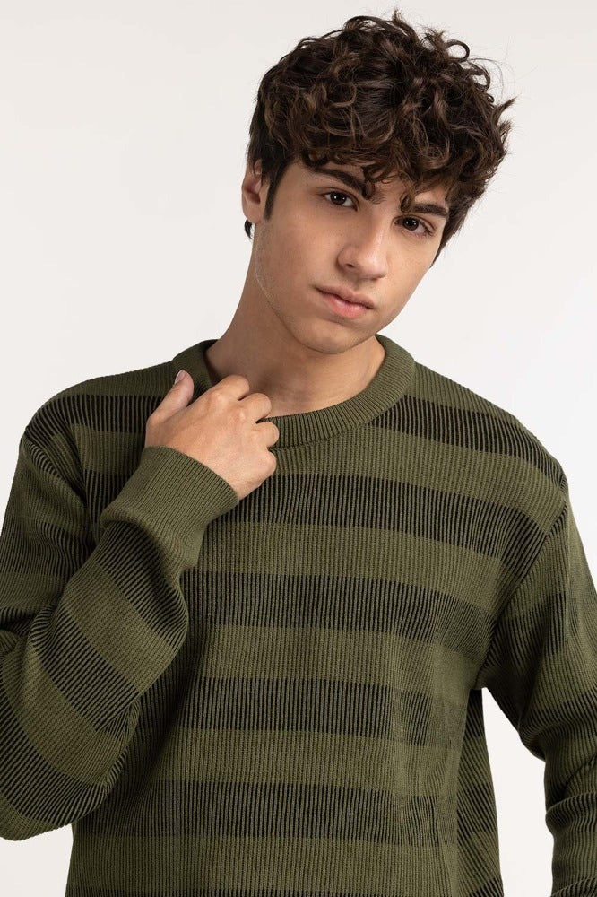 Olive Black striped Basic Sweater MN-SWT-WS23-033