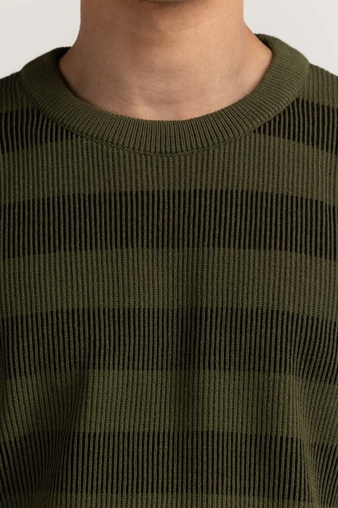 Olive Black striped Basic Sweater MN-SWT-WS23-033