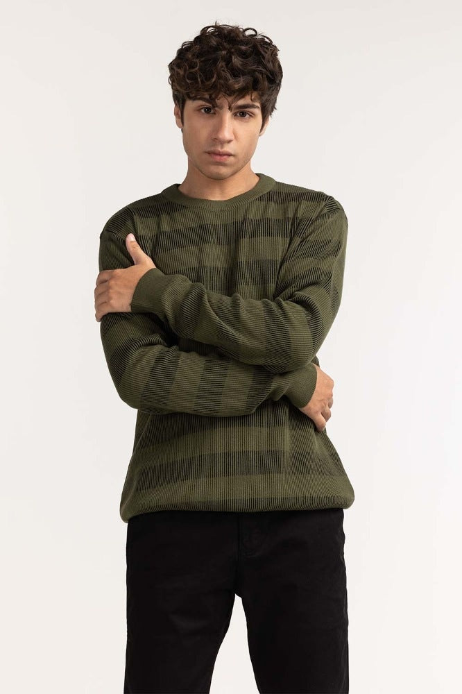 Olive Black striped Basic Sweater MN-SWT-WS23-033