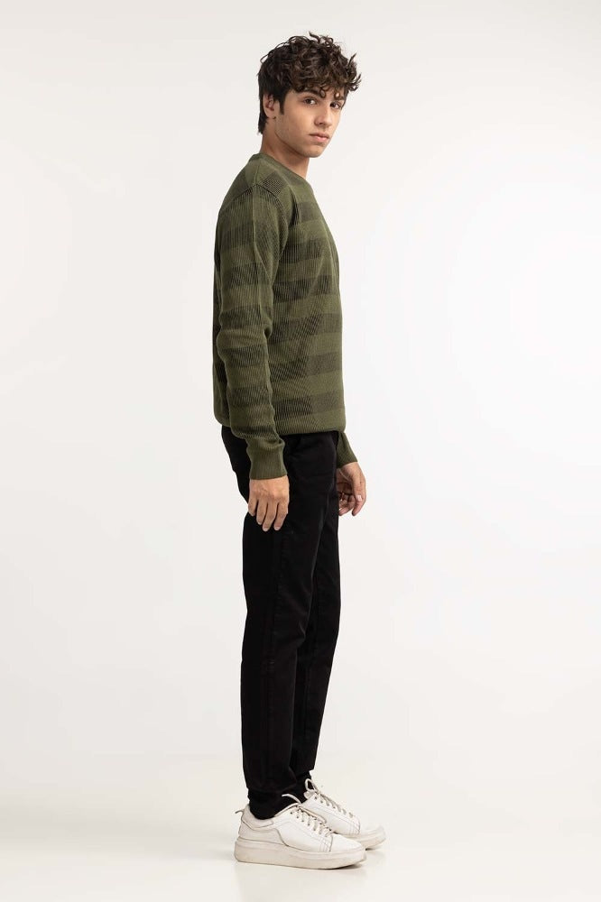 Olive Black striped Basic Sweater MN-SWT-WS23-033